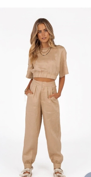 Dissh size 10 100% linen sand coloured harem pant - Picture 2 of 13